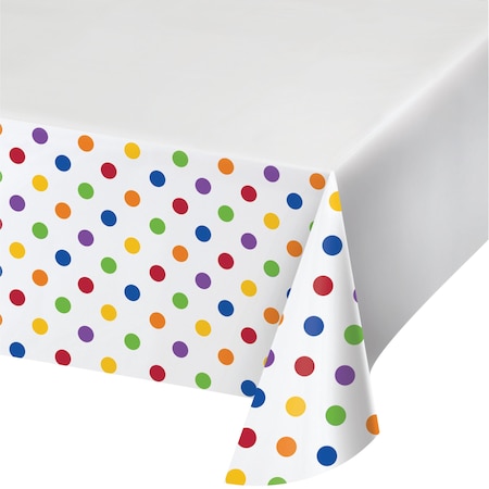 54 X 102 Multicolor Polka Dots And Stripes Plastic Tablecloth, 12PK